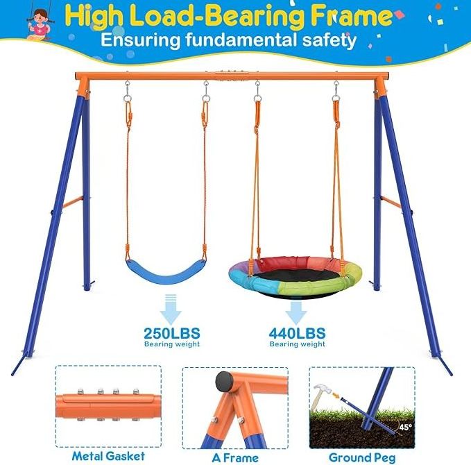 Children's Outdoor Garden Single Swing Round mat with Stand Playground Quality Metal Swing