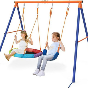 Metal Swing Sets Playground Outdoor Kids Garden Playground Two Functional Swing Set For Children