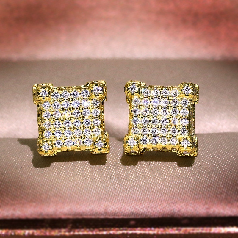 Hip Hop Vintage Fashion Jewelry Gold Fill Pave White Clear  Cubic Zircon Popular Women Stud Earring