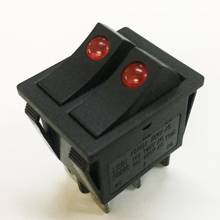 Towei switch supplier 16(4)A~250V 16A~125V t125 6 pin double rocker light switch for table lamp