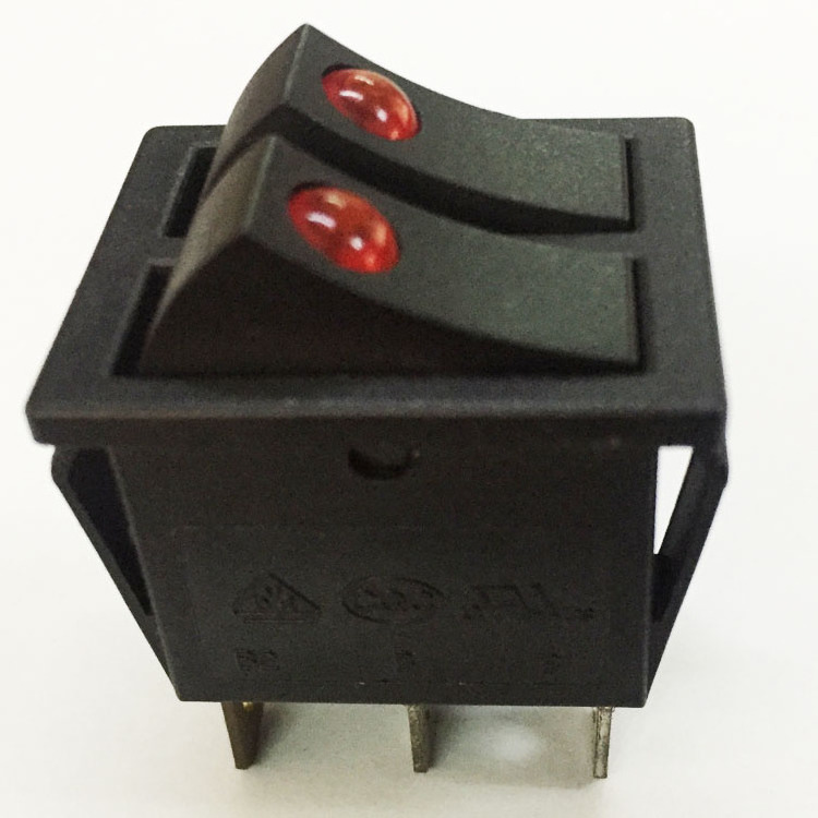 Towei switch supplier 16(4)A~250V 16A~125V t125 6 pin double rocker light switch for table lamp