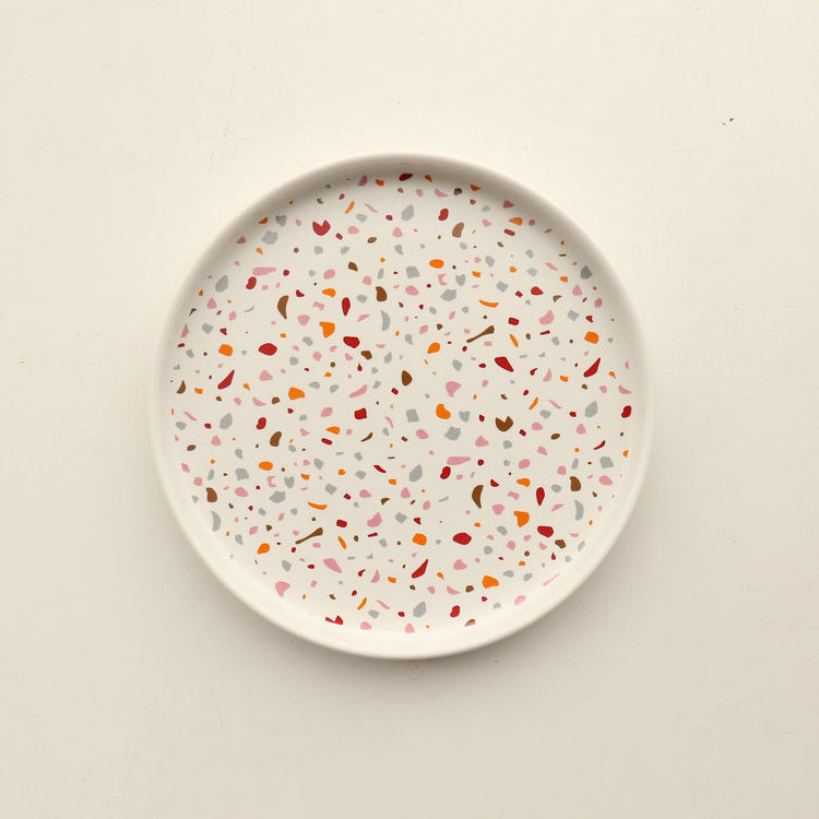 Custom logo unique design bulk small terrazzo ceramic dessert plate