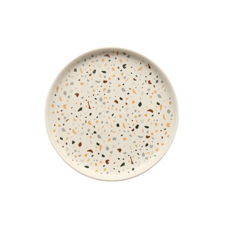 Custom logo unique design bulk small terrazzo ceramic dessert plate