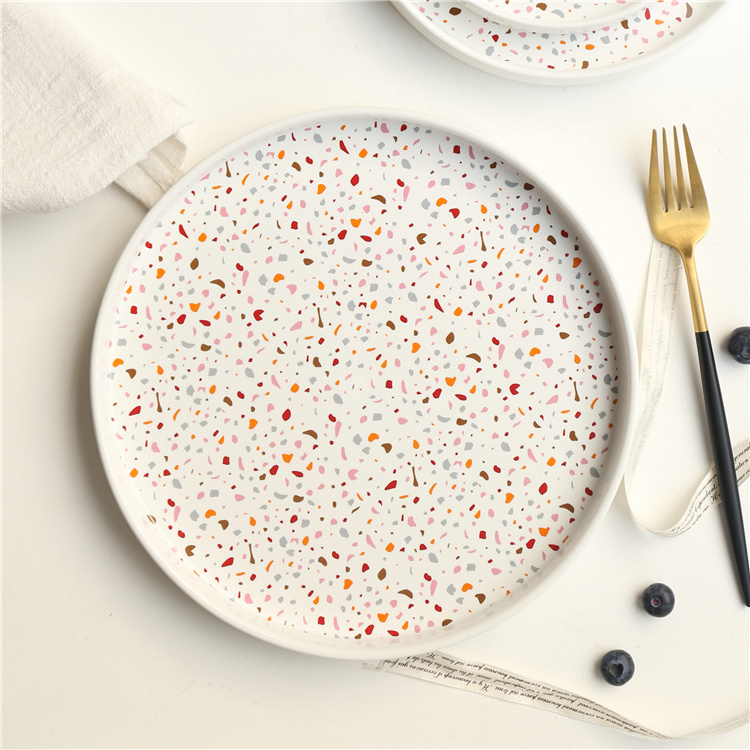 Custom logo unique design bulk small terrazzo ceramic dessert plate