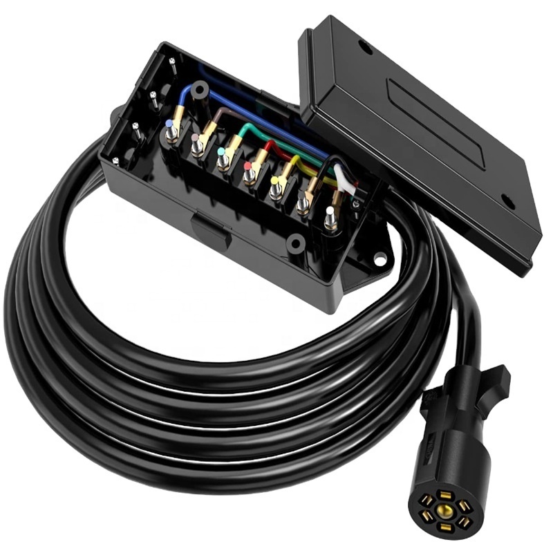 7 Way 8 Feet Trailer Connector Cable Wiring Harness with Junction Box Include 12V Breakaway Switch and Plug Holder