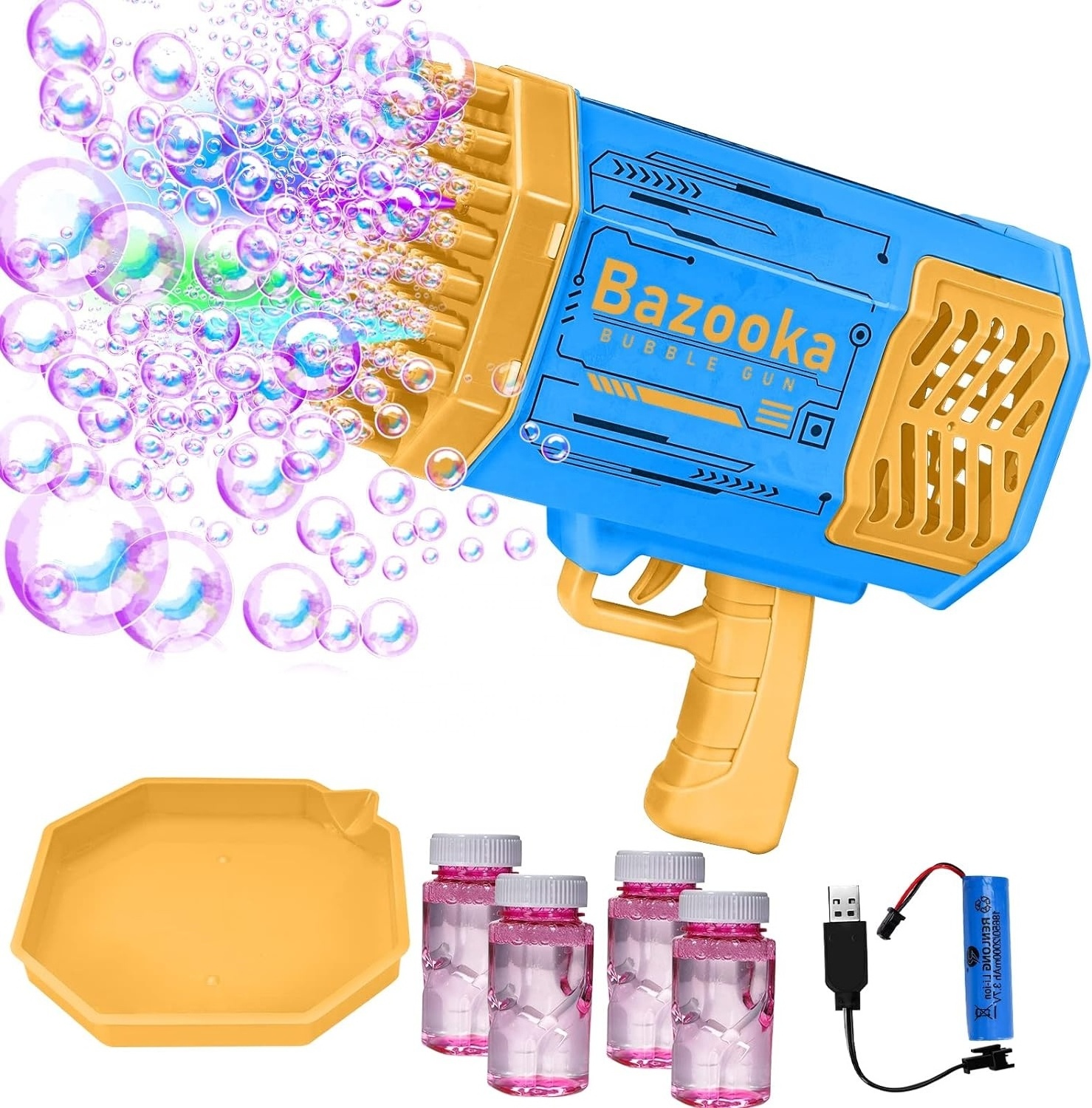 69 Holes Bazooka Bubble Machine with Bubble Solution Kids Soap Water Rechargeable Bubble Gun for Party