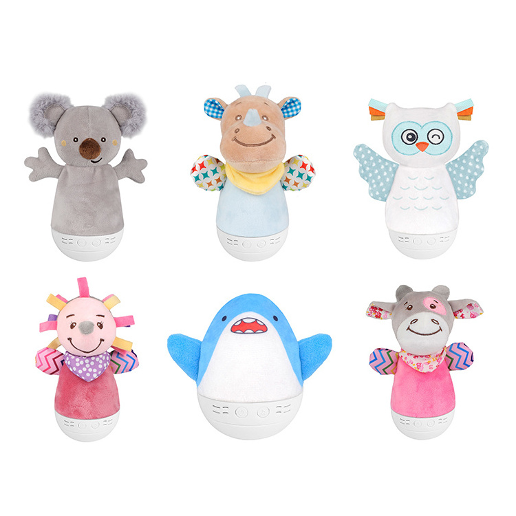 OEM night light for baby Lovely Appease Sleep Animal Plush Musical White Noise Soothing Toys tumbler plush toy