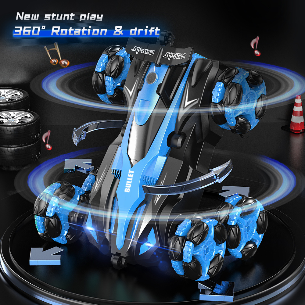 HW Six wheel swing arm stunt deformation music spray RC 2.4G Remote Control 4WD Drift 360-degree rotate kids toys