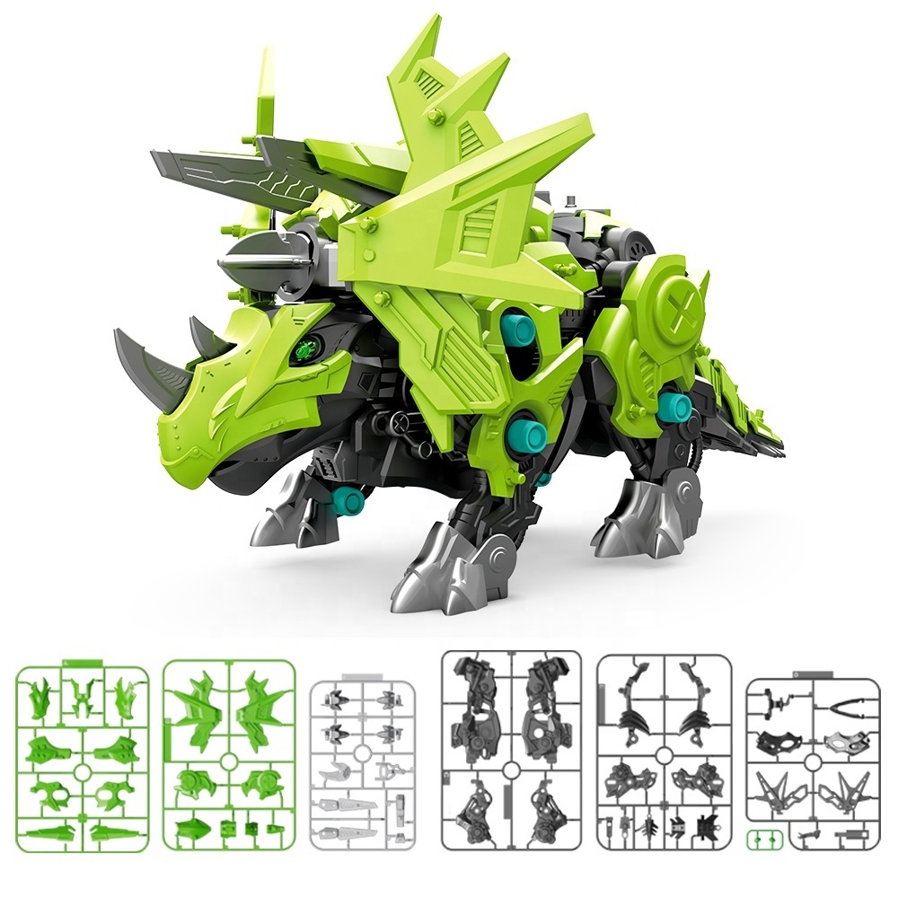 Hang Wing STEM Toys DIY Assembling Electric Dinosaur Puzzle Triceratops Model Dinosaur Toy Gift Box Plastic Animals ABS Boys