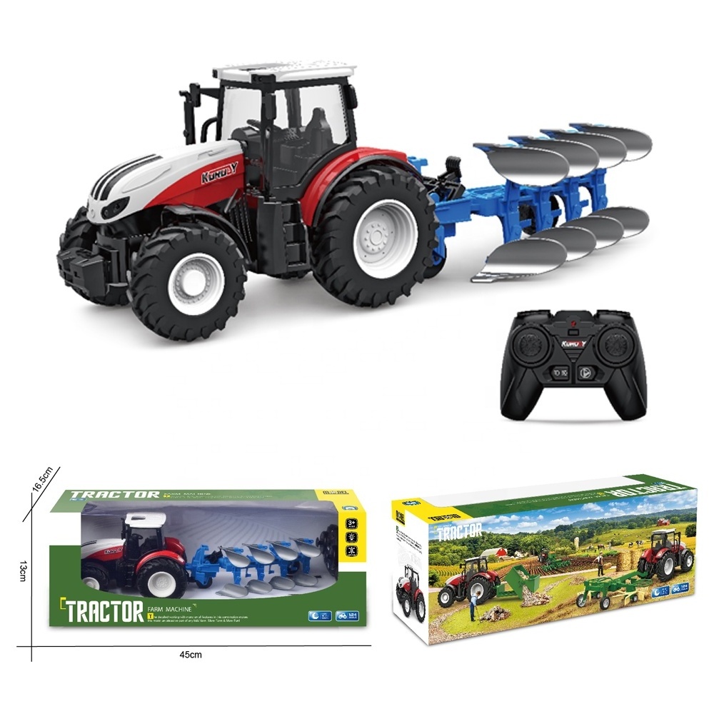 HW 2022 hot 2.4G 1:24 Rc farm tractor 6 Channel with transport trailer with light Rc Truck for kids