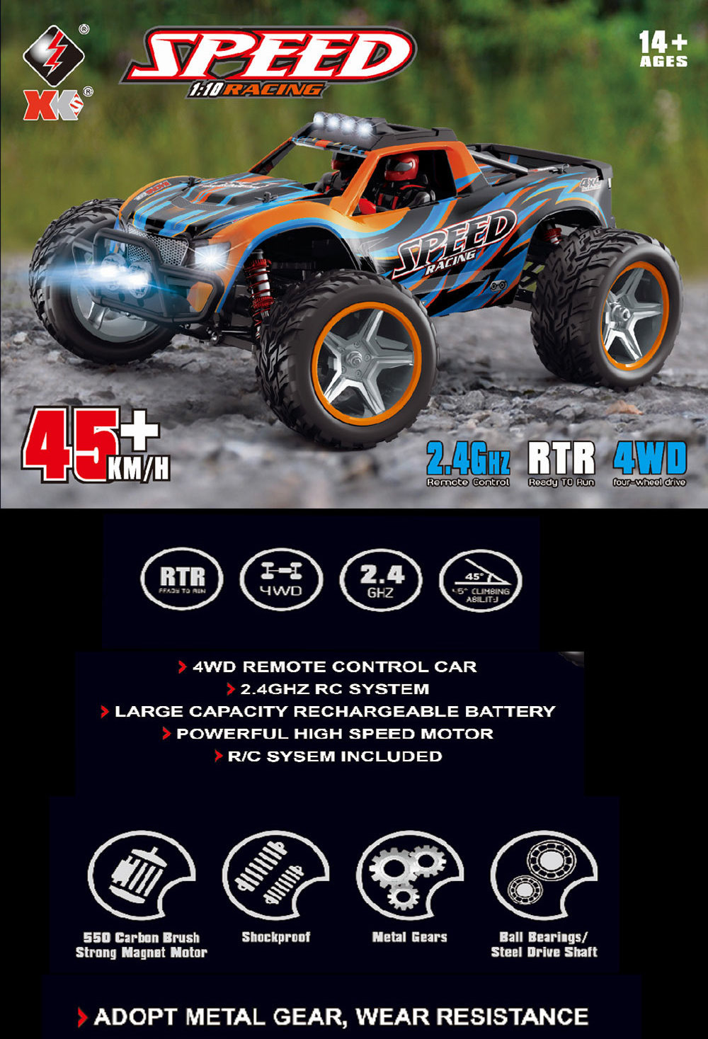 Weili 104009 electric four-wheel drive remote control car 1:10 high-speed off-road vehicle model hydraulic shock absorber drift