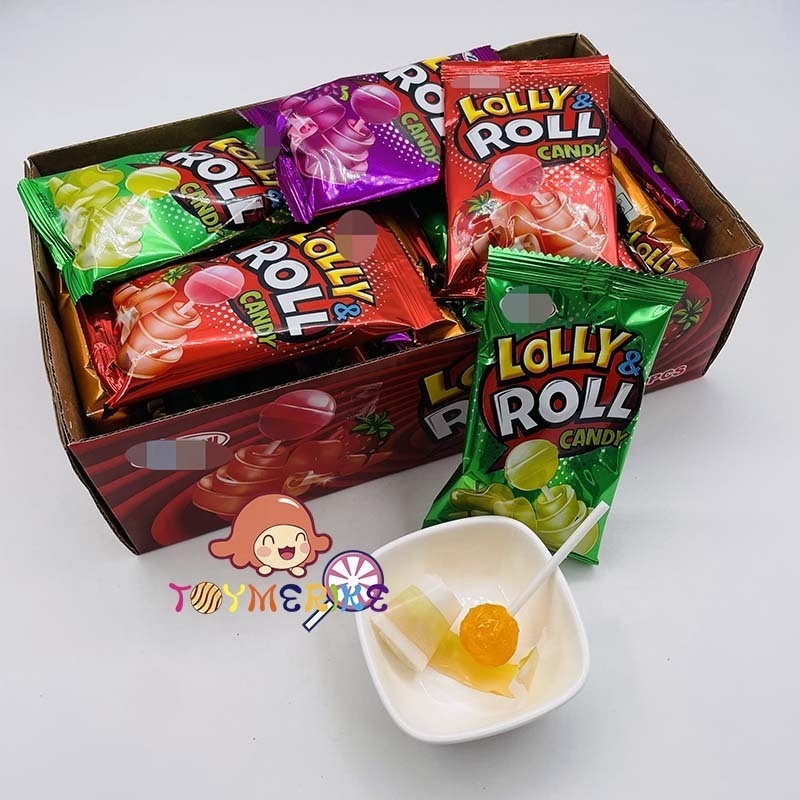 Sweet Fruity Gummy Jelly Roll Candy with Lollipop Candy