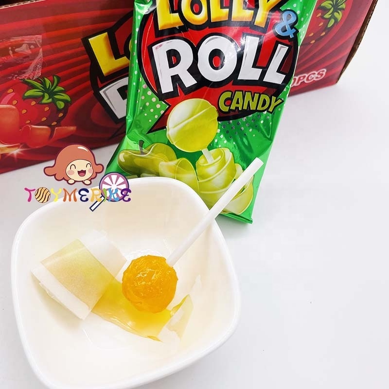 Sweet Fruity Gummy Jelly Roll Candy with Lollipop Candy