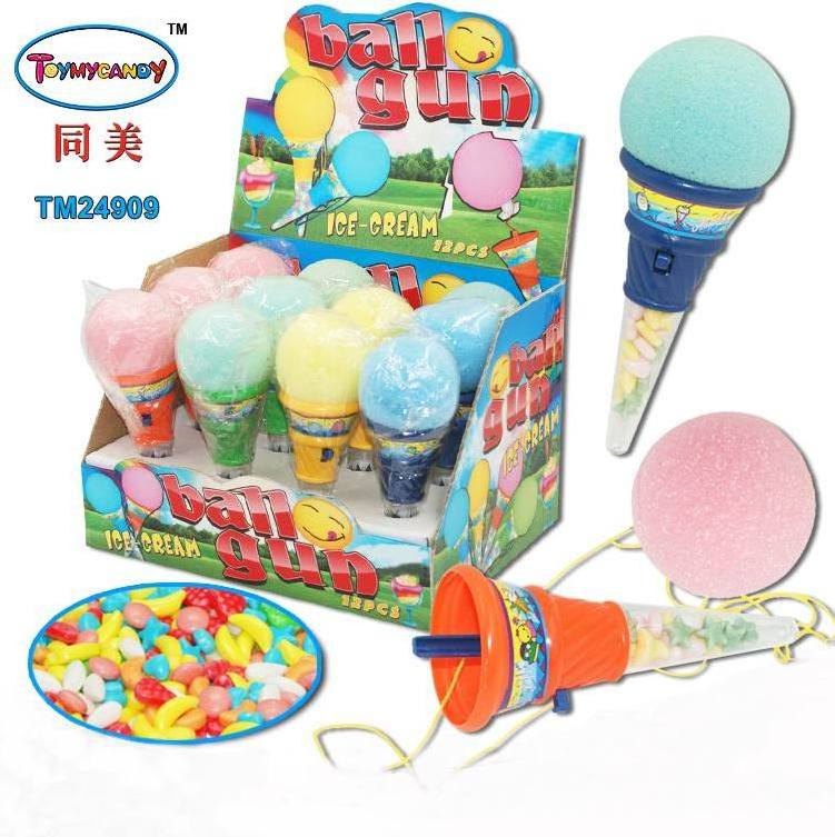 2019 new products made in china plastic toy ice-cream shape ball gun toy gun with candy toys for kids