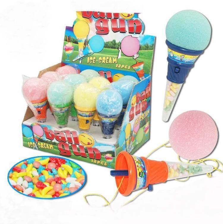 2019 new products made in china plastic toy ice-cream shape ball gun toy gun with candy toys for kids