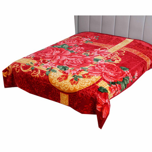 100% Polyester Full Size Cheap Maroon 3D Love Floral 2 Ply Raschel Blanket