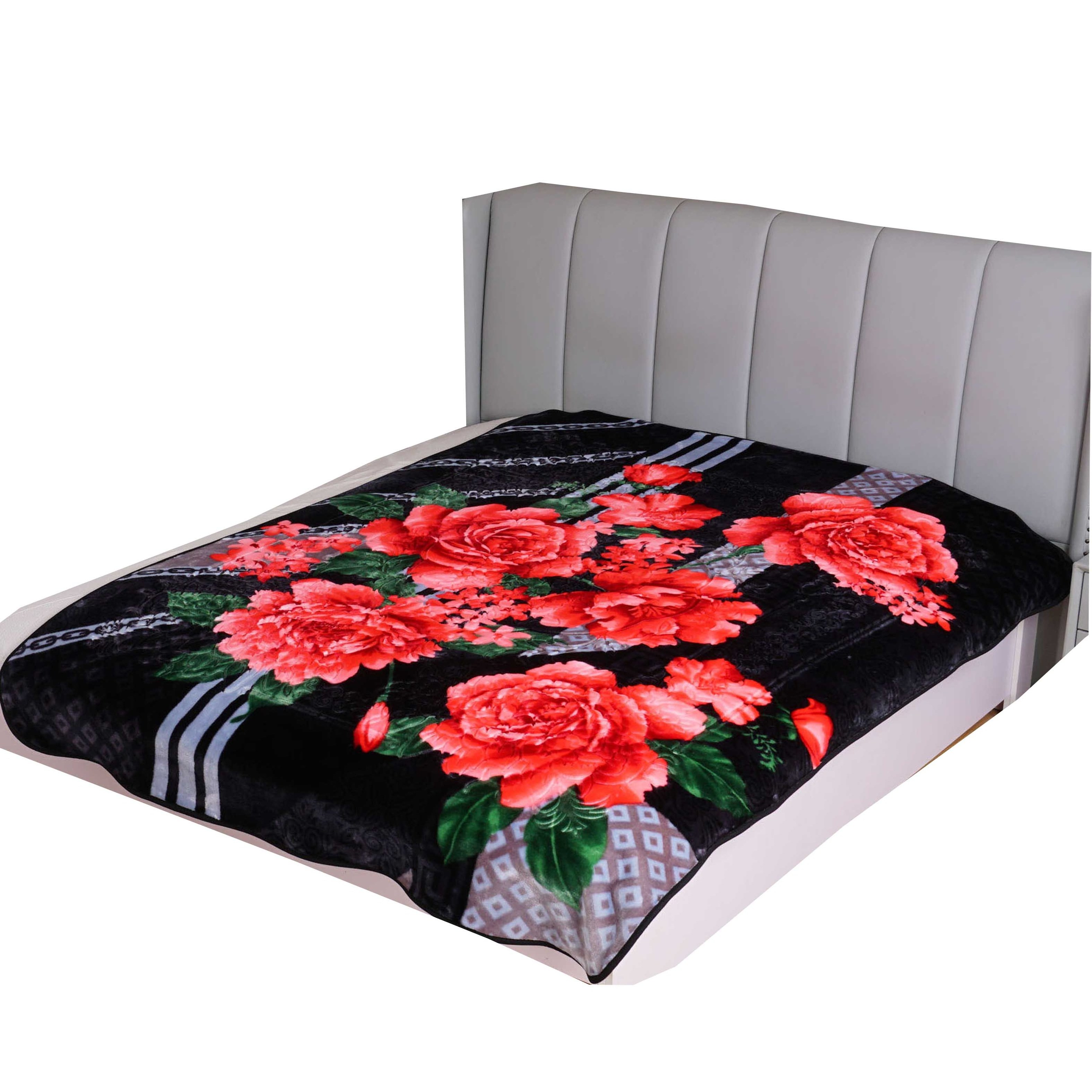 100% Polyester Mink Raschel Blanket Red Flower Leaf Pattern Throw Mink Blanket Heavy Weighted Raschel Minky Cloudy Home Bed