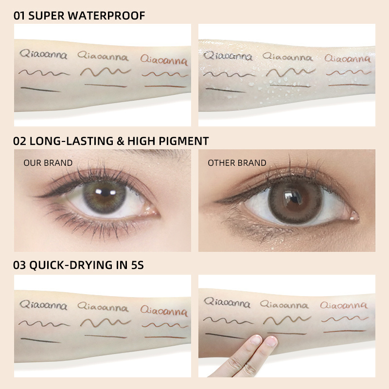 Qiaoanna Private Label 3 Colors High Pigment Waterproof Eye Liner Pen Eyeliner Pencil