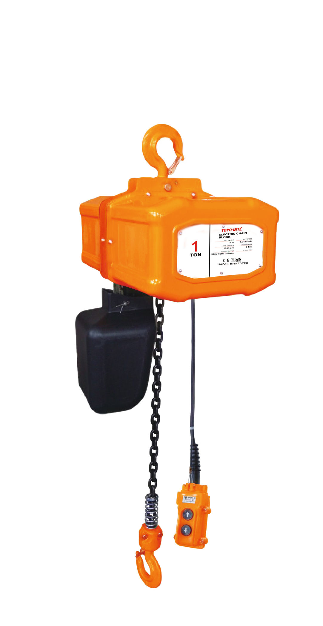 TOYO-INTL 380V 3phase trolley hook type electric chain steel cable winch hoist with wireless remote control