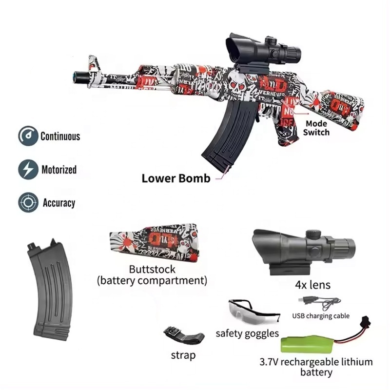 2024 New Fashion AK Safety Gel Soft Bullet Blaster Toy Gun Kids Plastic AK 47 Splatter Blaster Toy Gun