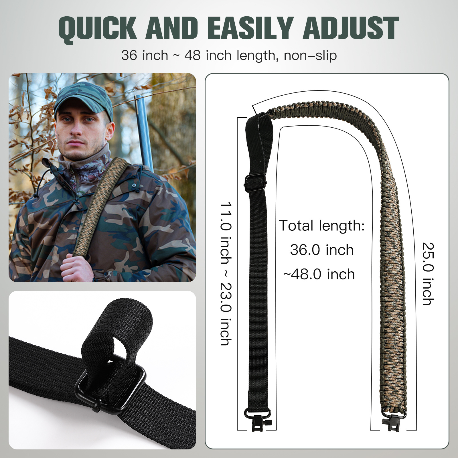 Outdoor Hunting 2 Points Sling Swivels Screws Two Points Sling Swivels Studs Nylon Strap  Adjustable 550lb Paracord Slings