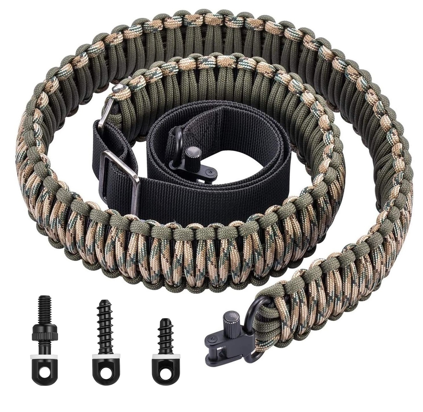 Outdoor Hunting 2 Points Sling Swivels Screws Two Points Sling Swivels Studs Nylon Strap  Adjustable 550lb Paracord Slings