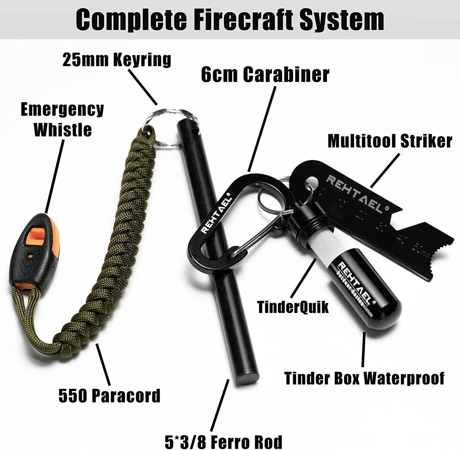 Camping Hiking Magnesium Ferro Rod Striker Fire Tinder Waterproof Steel Survival Ferrocerium Rod Flint Paracord Fire Starter