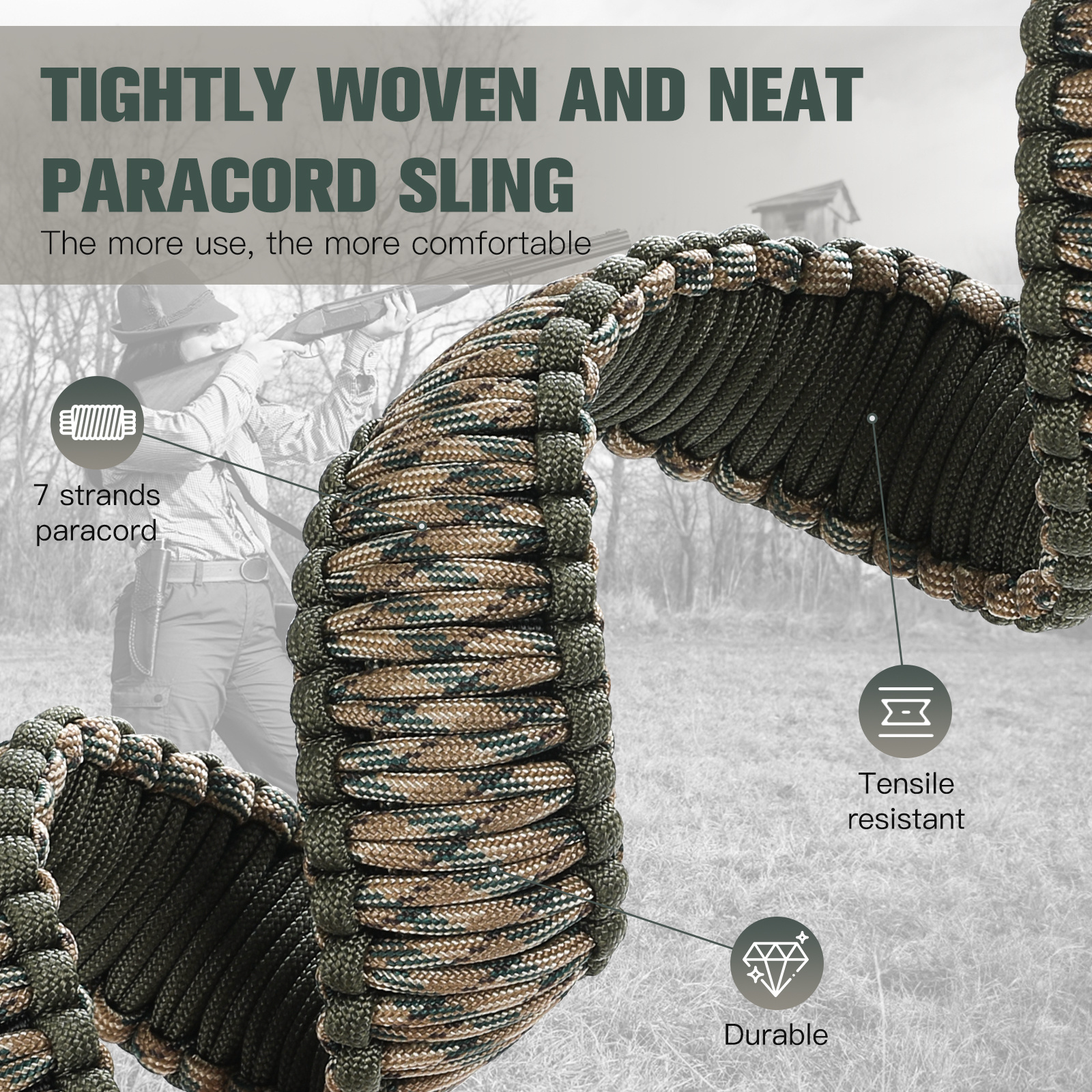 Outdoor Hunting 2 Points Sling Swivels Screws Two Points Sling Swivels Studs Nylon Strap  Adjustable 550lb Paracord Slings