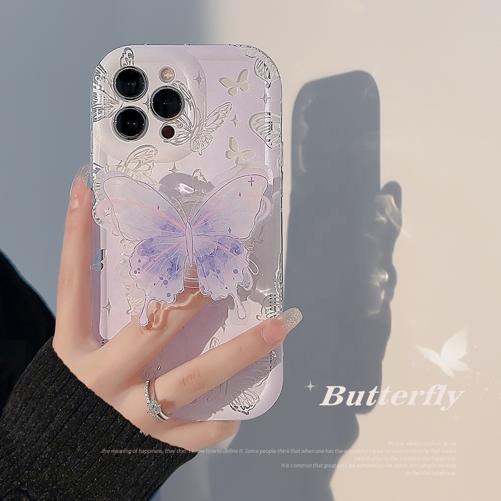 Low MOQ Butterfly Design Shape Socket  for iPhone 15 14 13 Pro Max Phone Case Beautiful Cute Clear Cell Phone Grip Finger Holder