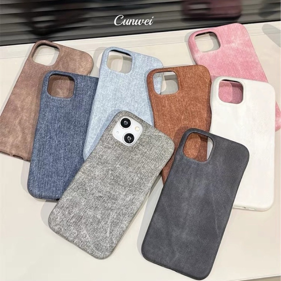 Cool Denim Fabric Cell Phone Cases For iPhone 15 14 13 pro max  Mobile Hard Back Cover Shockproof Blue Jean Case