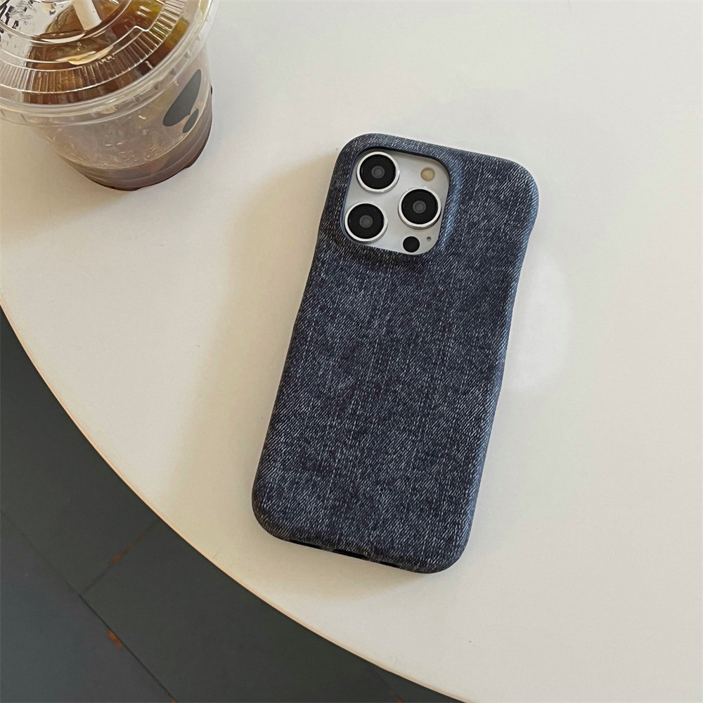 Cool Denim Fabric Cell Phone Cases For iPhone 15 14 13 pro max  Mobile Hard Back Cover Shockproof Blue Jean Case