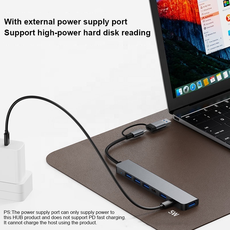 7 in 1 USB Type C Data to PD 5W Power Supply 4K 30HZ Laptop Docking Station Usb Hub 3.0 Splitter hub For Macbook Mobile Phone