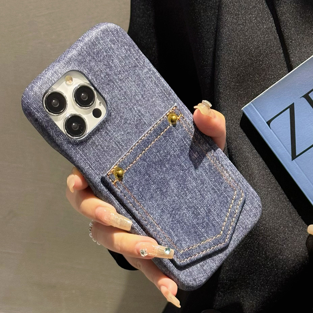 Fashion Denim Jeans Pocket Card Holder Cell Phone Cases Shockproof Hard Rubber Custom Case Cover For iPhone 15 Pro Max 14 13