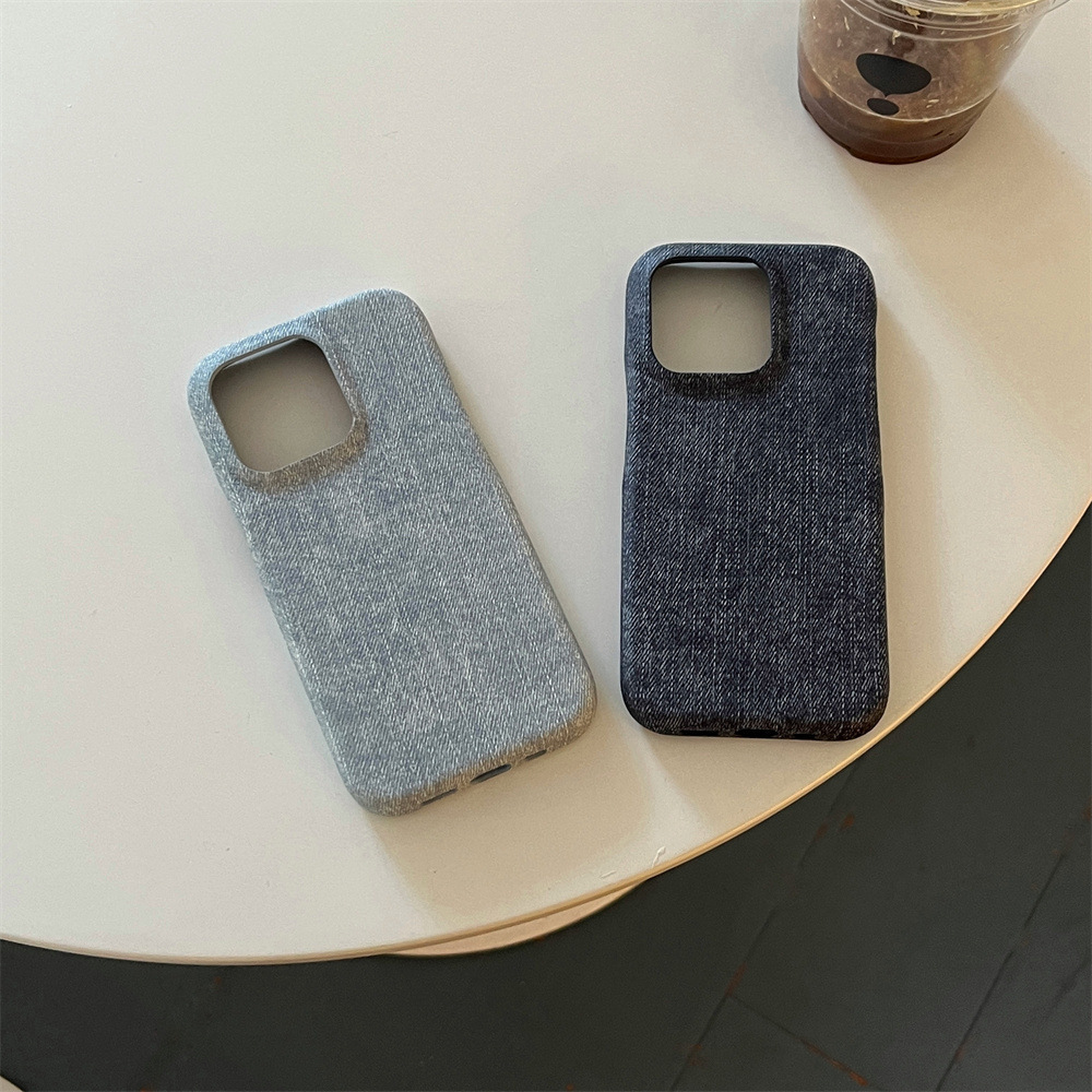 Cool Denim Fabric Cell Phone Cases For iPhone 15 14 13 pro max  Mobile Hard Back Cover Shockproof Blue Jean Case