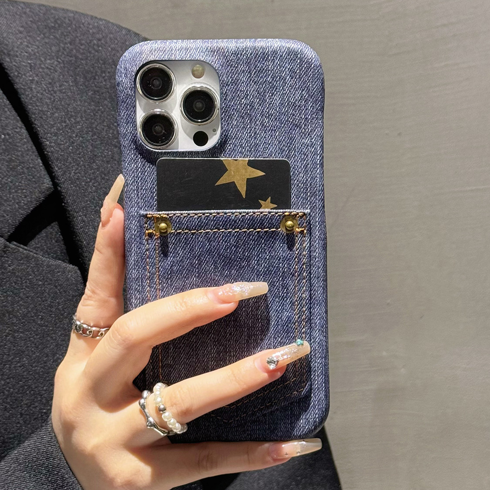 Fashion Denim Jeans Pocket Card Holder Cell Phone Cases Shockproof Hard Rubber Custom Case Cover For iPhone 15 Pro Max 14 13