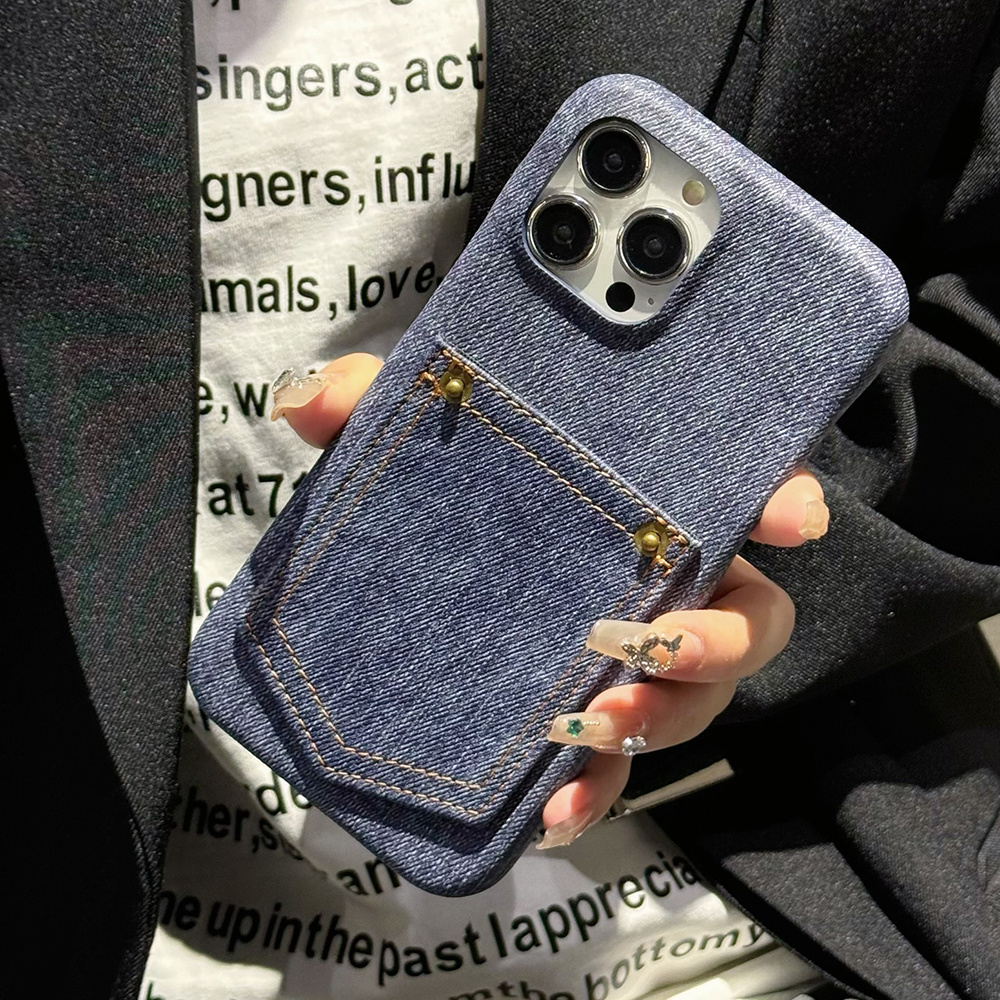 Fashion Denim Jeans Pocket Card Holder Cell Phone Cases Shockproof Hard Rubber Custom Case Cover For iPhone 15 Pro Max 14 13