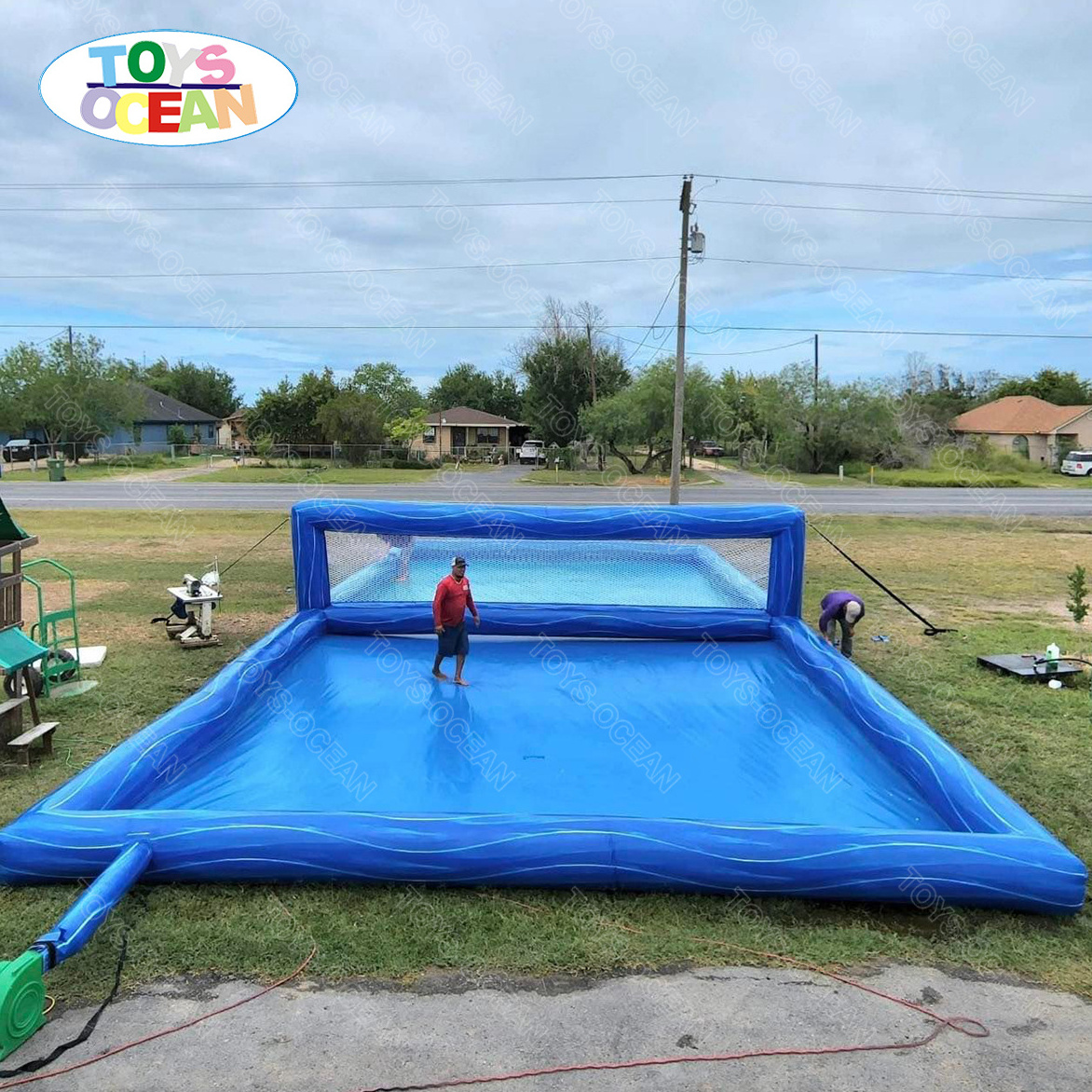 Customized commercial PVC sports games inflatable volleyball court with pool suitable for event rental