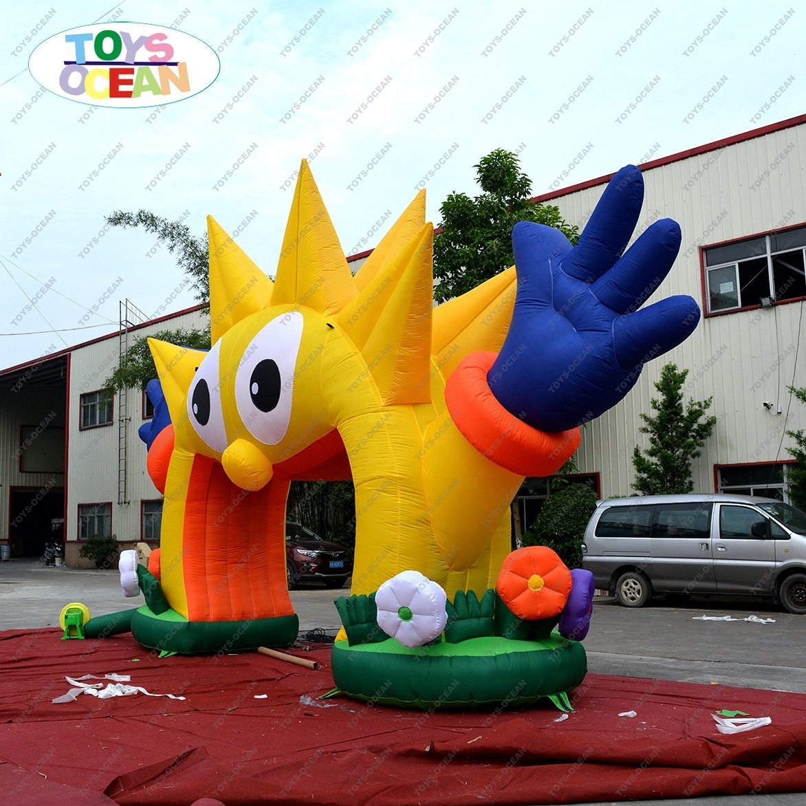 Smiling Sun flower Inflatable Arch Buildings Rainbow Arch For Advertising