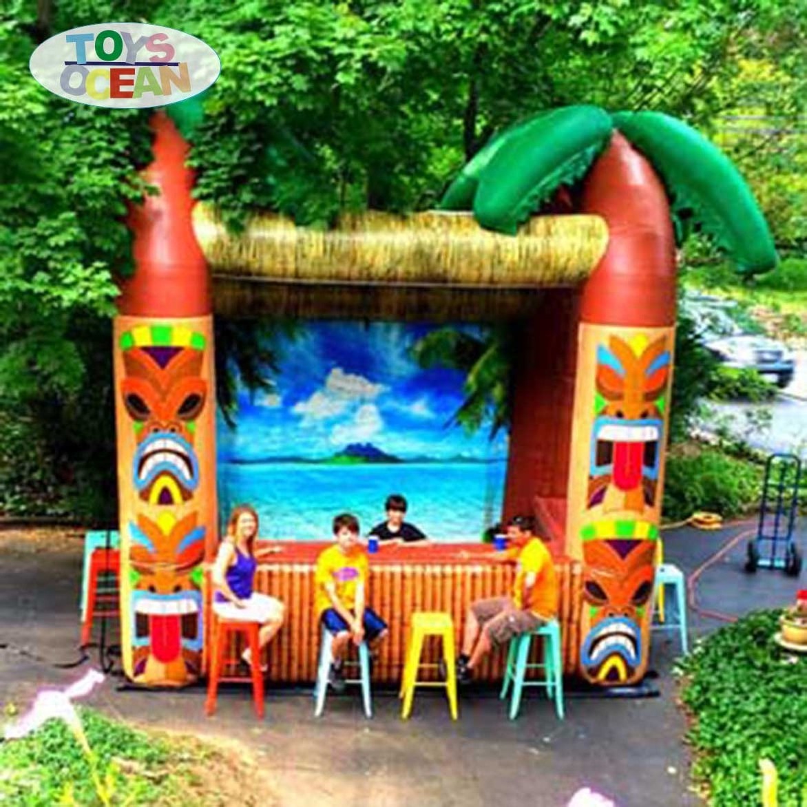 Customized Outdoor Backyard Summer Party Used Portable Inflatable Tiki Hut Bar Display Bar Inflatable Booth Bar