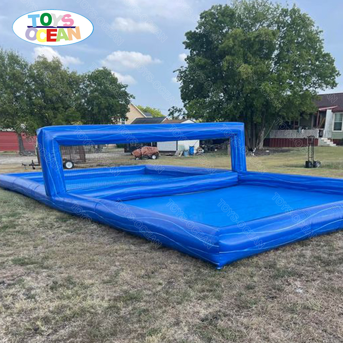 Customized commercial PVC sports games inflatable volleyball court with pool suitable for event rental