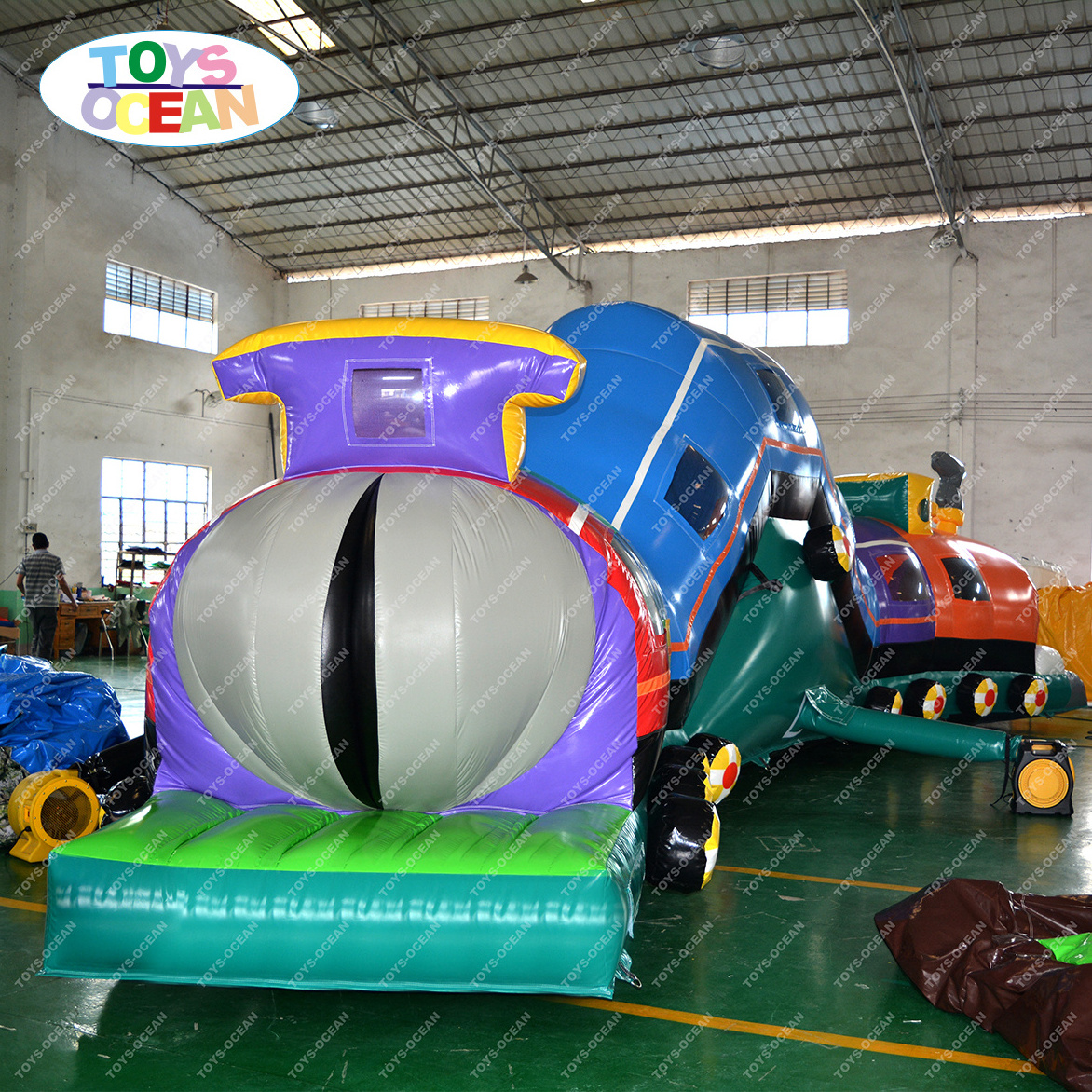 Inflatable Train Jumping Trampoline Castle Obstacle Course Playground Amusement Park for Kids