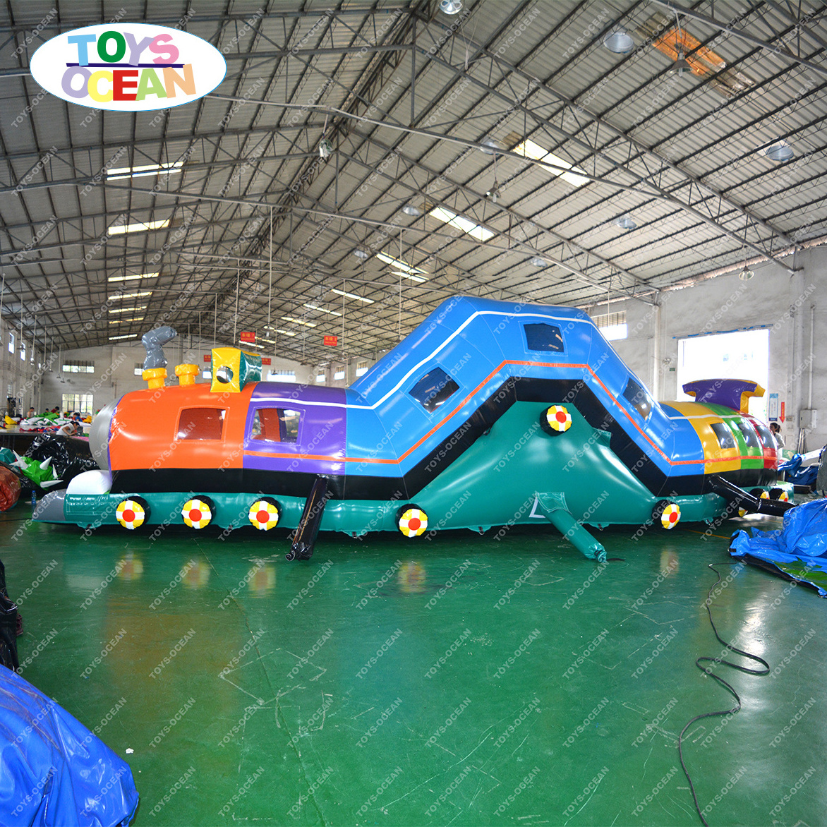 Inflatable Train Jumping Trampoline Castle Obstacle Course Playground Amusement Park for Kids