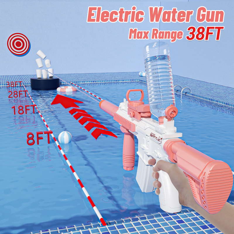 Hot Sale M416 Pink Electric Water Gun 38 FT Long Range Water Toy Guns For Kids Automatic Water Gun Toy Summer Outdoor