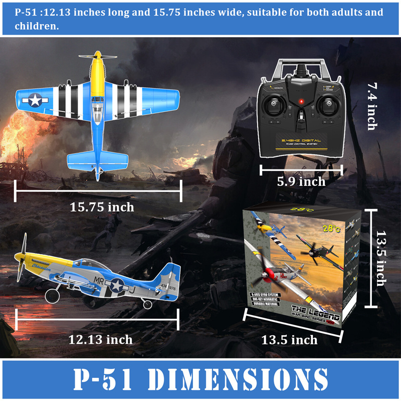 RC Plane 4 Channel Remote Control Airplanes One Key Aerobatic P51 Radio Controlled Aircraft for Beginners