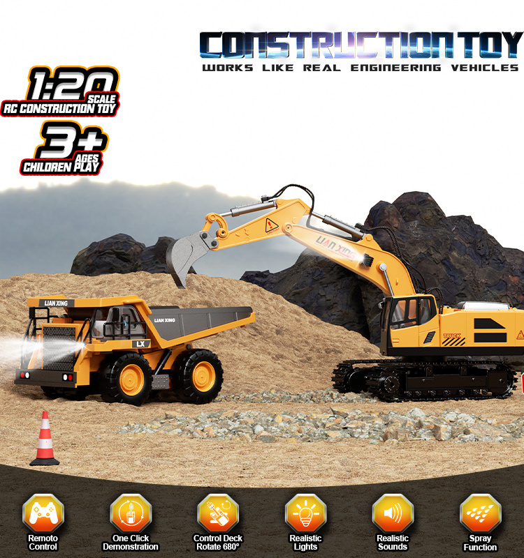 Best seller remote control excavator toy 2.4Ghz 11 Channel Rc Excavator Toy Engineering Car Alloy Radio Control Dump Truck