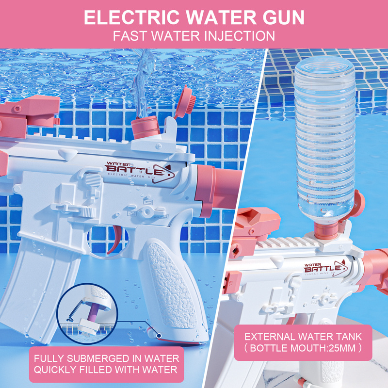 Hot Sale M416 Pink Electric Water Gun 38 FT Long Range Water Toy Guns For Kids Automatic Water Gun Toy Summer Outdoor