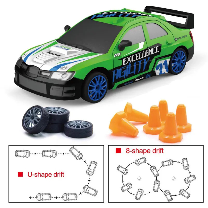 2.4G 1:24 Drift RC Car 4WD Race Car Children Toys High Speed Full Function Racing Car with Spare Tire and Obstacle