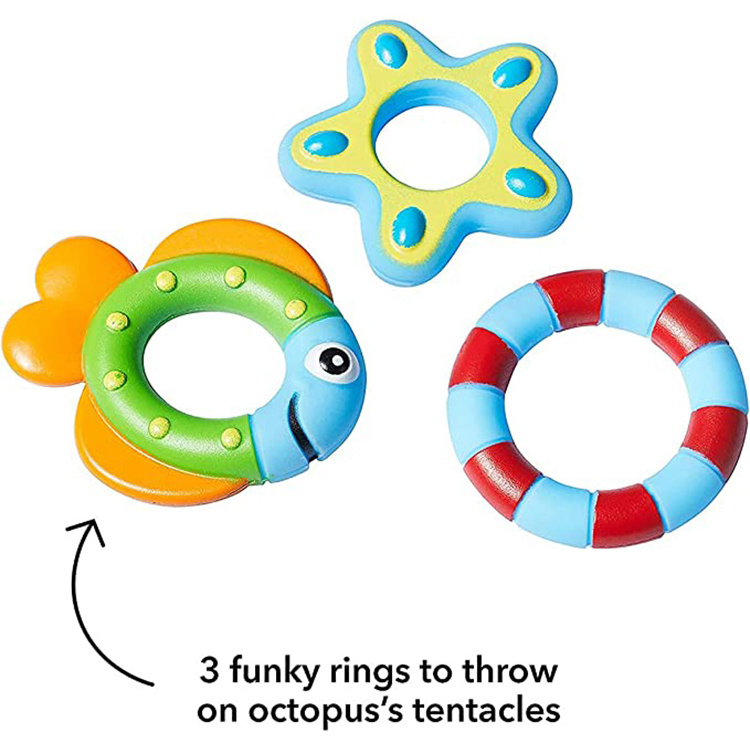 Hot Sale Rubber Octopus Floating Bath Toy with 3 Hoopla Rings Interactive Eco-friendly Funny Kids Bath Toys