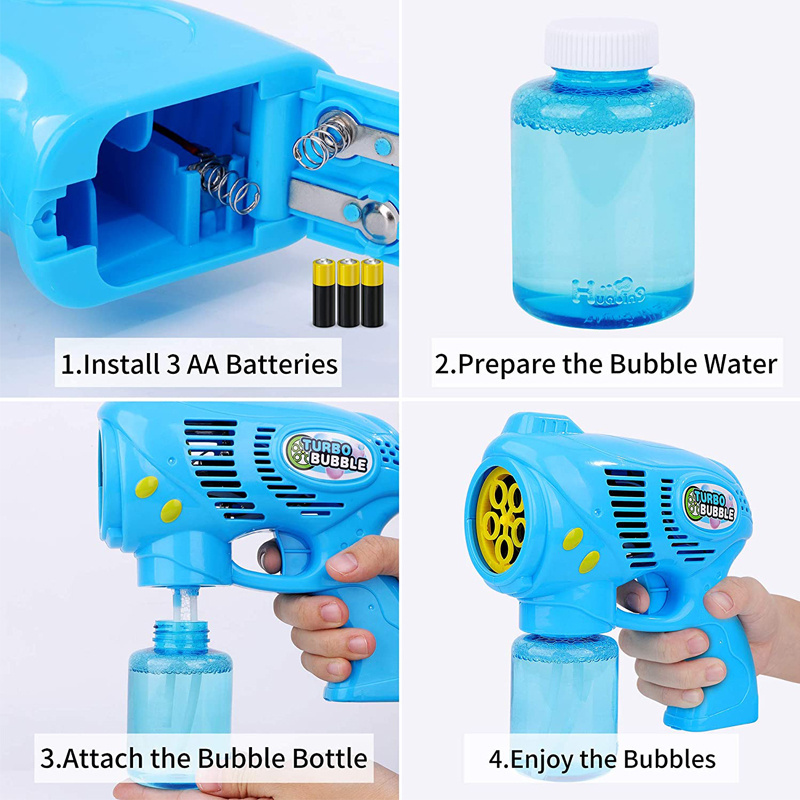 New Arrival LED Light Up Bubbles Blaster Blower Battery Operated Bubble Gun with Bottle Solutions for Kids Outdoor Summer Toys