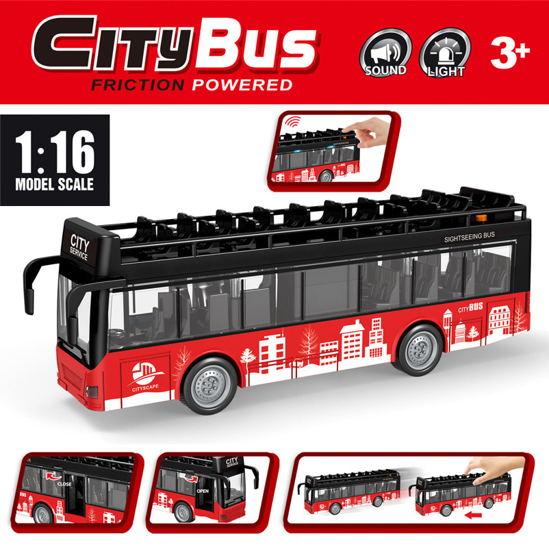 Wholesale Popular Car Model Friction Bus Cheap Plastic Toy Cars 1:16 Inertial Plastic Toy Double Decker Bus